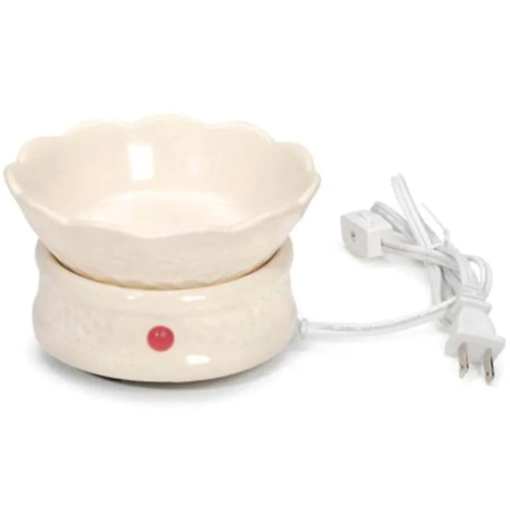 Electric Wax Melter Ceramic Embossed Design Ivory